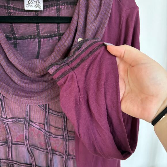 Bohemian Purple Fairy Grunge Cowl Neck Desert Beach Flowy Lagenlook Blouse Large - Picture 6 of 10